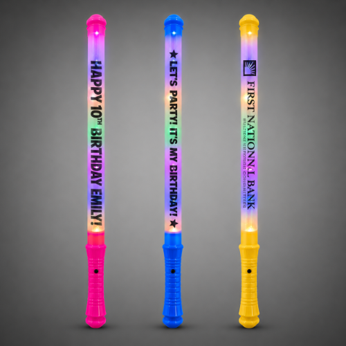 CUSTOMIZED LED Magic Wands | 18" Bright LED Wand with Multicolored LEDs for Parties, Weddings, and Promotions ribbon wand, custom wands, hashtag, customized, wedding wands, light up wand, lighted wand, fiber optic wand, wedding, dance floor, dance, give aways, cheap, inexpensive, school, kids, customize, custom