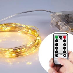 16.5 Ft Fairy Wire, 100 Warm White LEDs, Power Option: Waterproof AA Battery Pack with Remote String Light with Timer, Copper wire string light, dew drop LEDs, Silver Wire string lights, gold wire string lights, Christmas