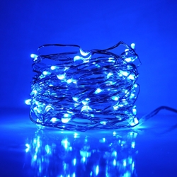 39 Inch Fairy Wire, 20 Blue LEDs, Coin Cell Battery Pack  String Light with Timer, Copper wire string light, dew drop LEDs, Silver Wire string lights, gold wire string lights, craft, tiny lights, leds, small leds, craft, decorations, decor, centerpiece, wedding, party, bar mitzvah, bat mitzvah, hair piece, headband, crown, halo, tiara, Christmas