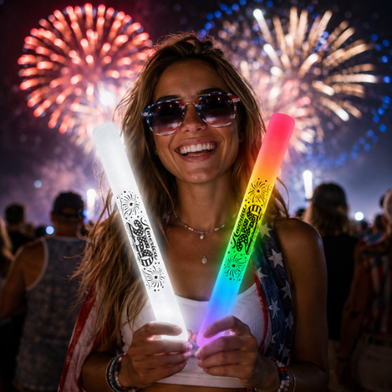 4th of July White or Multicolored Foam Glow Sticks - FOAM4TH