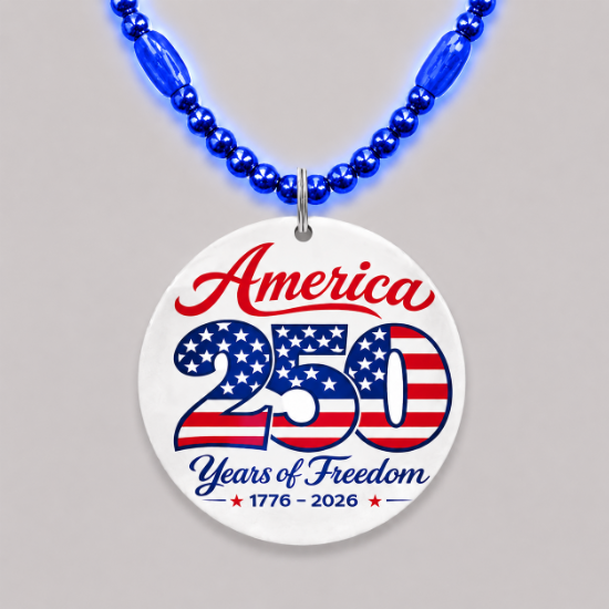 America 250 Custom LED Bead Necklace | Patriotic Medallion for July 4th, Parades & Events - BLANK-USA