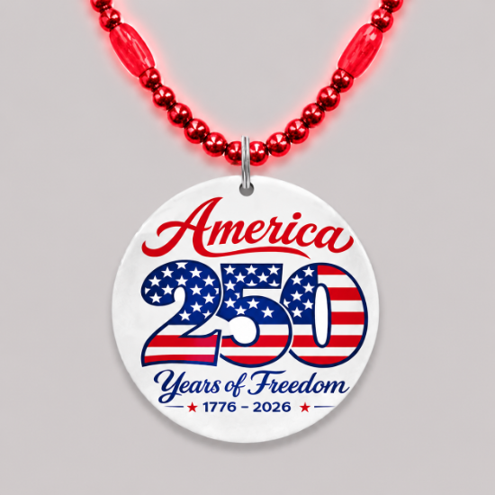 America 250 Custom LED Bead Necklace | Patriotic Medallion for July 4th, Parades & Events - BLANK-USA