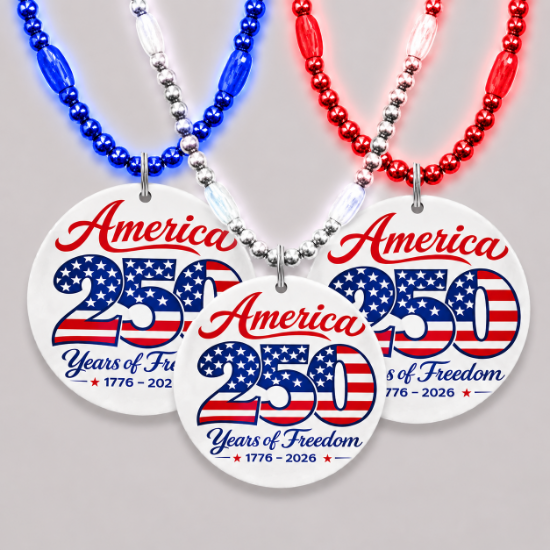 America 250 Custom LED Bead Necklace | Patriotic Medallion for July 4th, Parades & Events - BLANK-USA