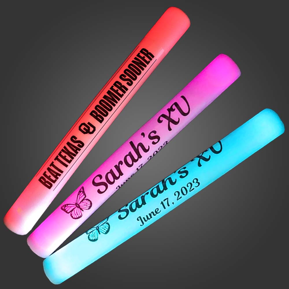 PERSONALIZED 18 Multicolored Glow Sticks, LED Foam, Flashing, 3 modes 24  pcs