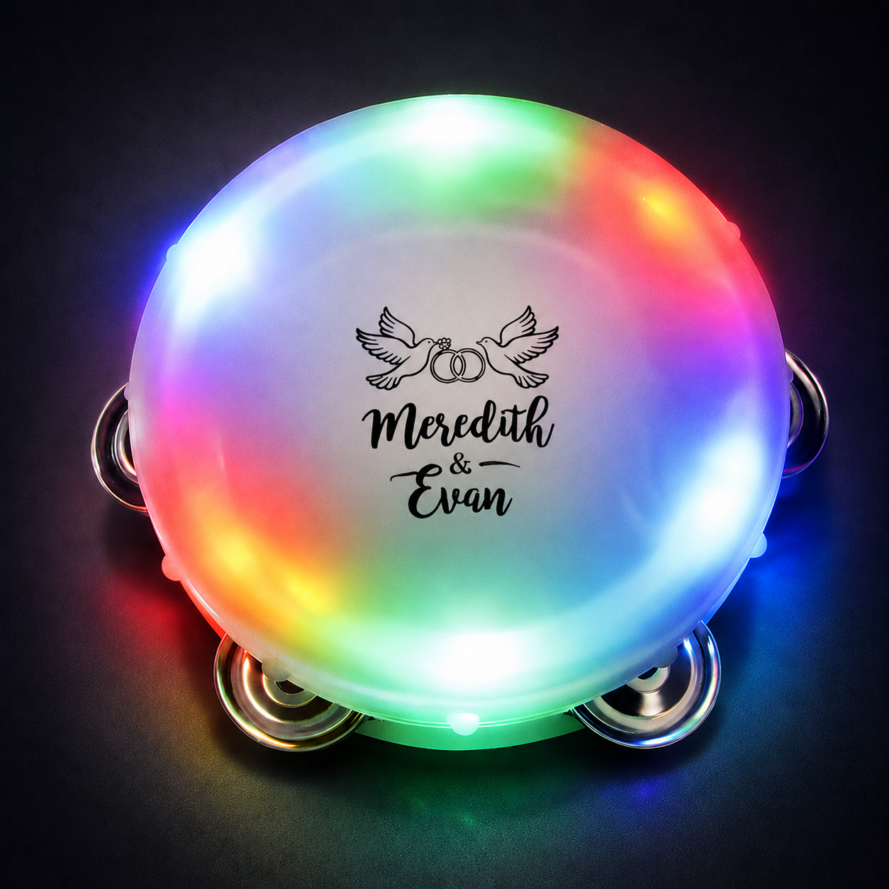 CUSTOMIZED Round Tambourine lighted tambourine, flashing tambourine, LED tambourine, wedding, bar mitzvah, bat mitzvah, party, celebration, dance, music, instrument, band, show, festival