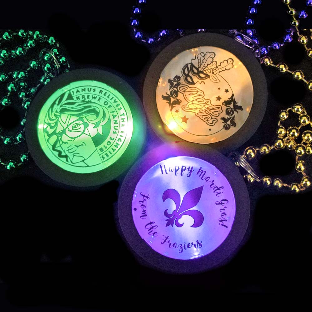 Mardi Gras Customized Medallions with Gold Green Purple Lights