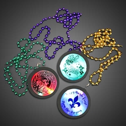 Customized Beaded Mardi Gras Flashing Medallions custom, custom medallions, customized, personalized, personalized necklace, LED necklace, lighted necklace, flashing necklace, light-up necklace, medallion necklace, rolling games, give away, redemption, fundraiser, custom, festival, bar, rave