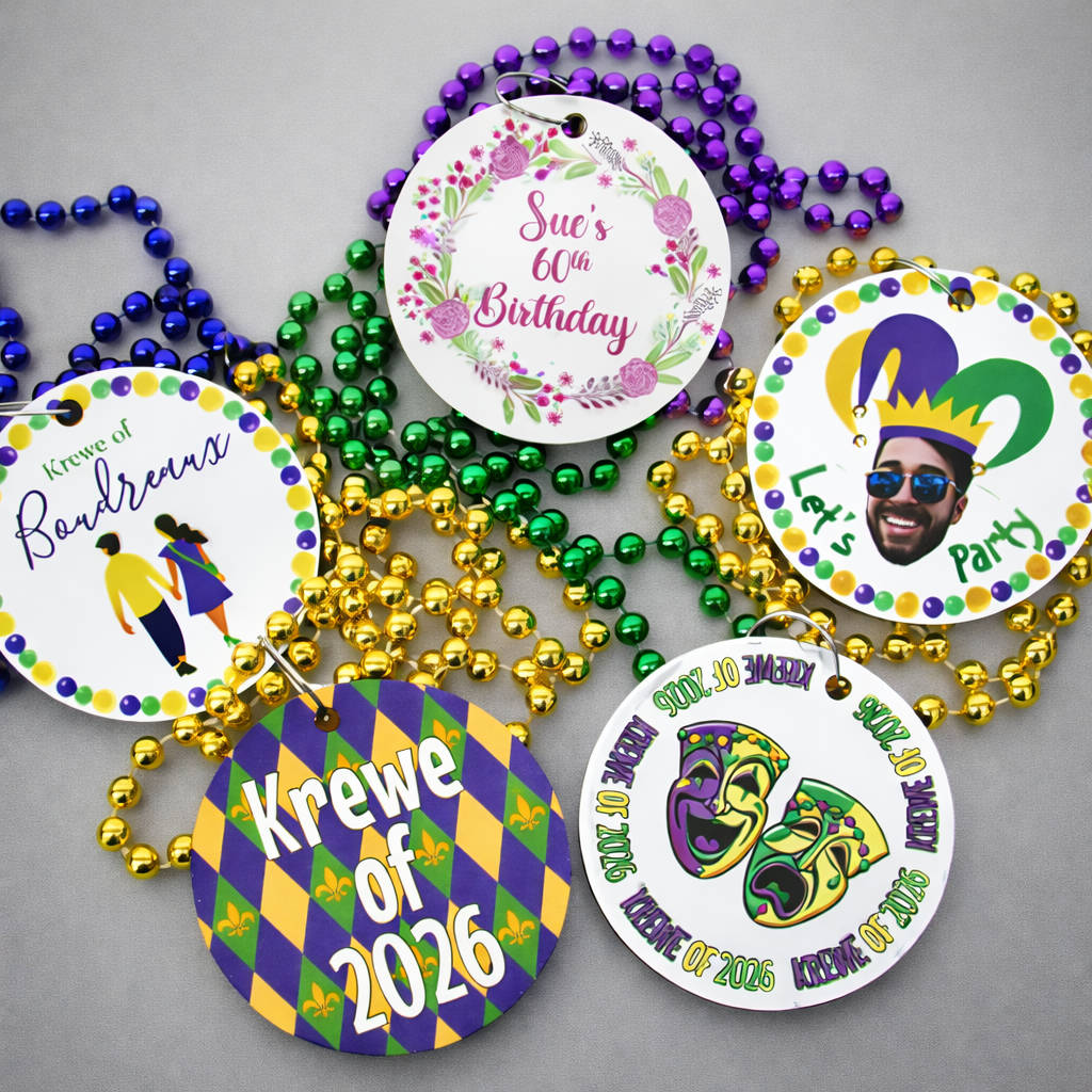 Customized Beaded Mardi Gras Full Color Medallions (Non-Flashing)