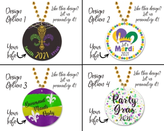 Customized Beaded Mardi Gras Full Color Medallions (Non-Flashing) - SubMEDALLION