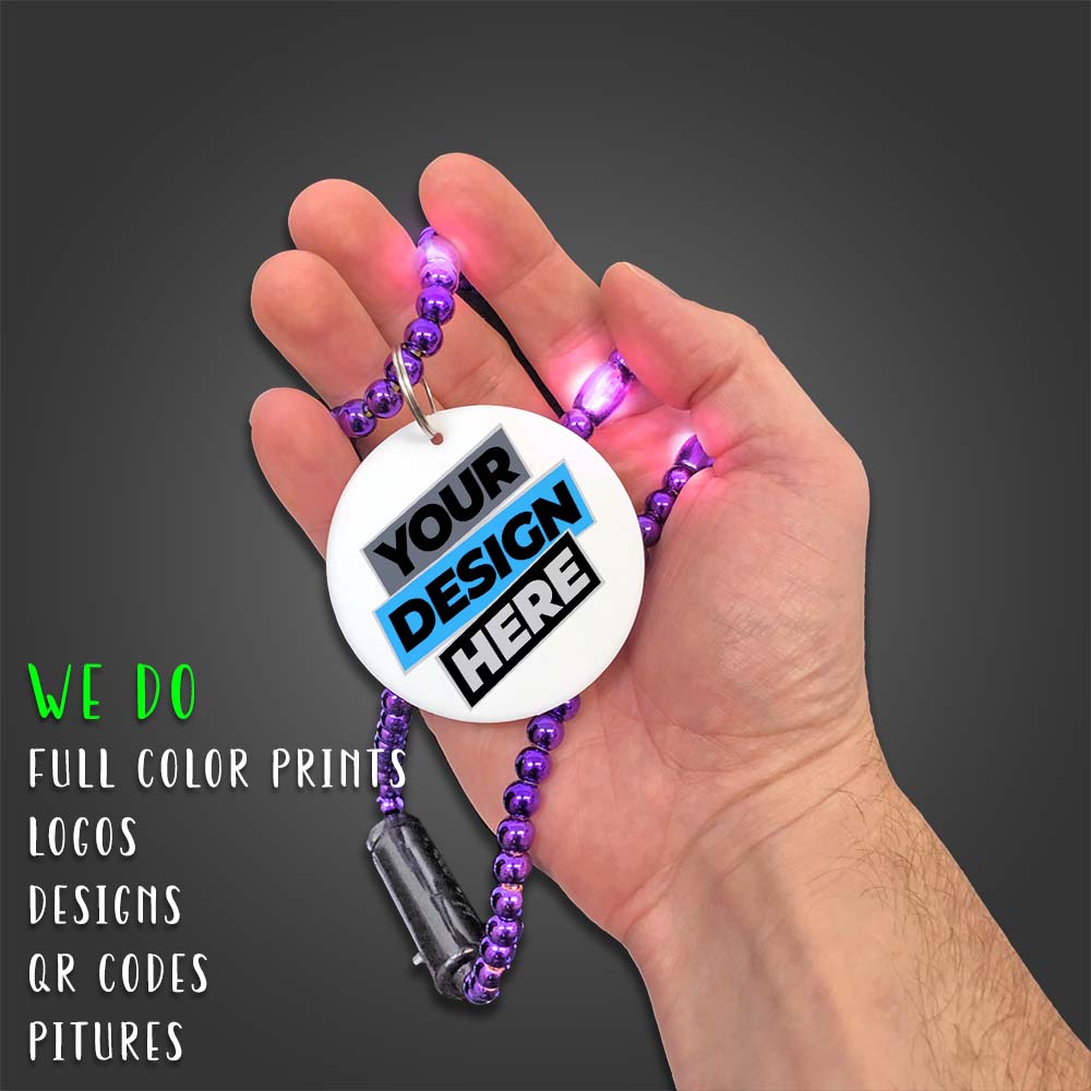 Customized Mardi Gras Beads with Full Color Medallion Blank - BLANK-CUSTBEADT