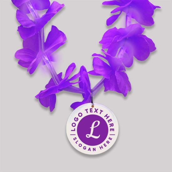 Double Sided Customized Floral Lei with Full Color Medallion Blank - DOUBLE-CUSTLEI