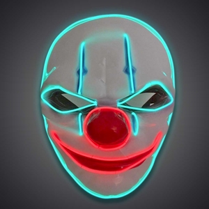 EL Mask Clown Panel Mask, Light up EL Mask, Light up mask, lighted mask, LED mask, rave mask, rave, festival, edm, edc, electronic dance, halloween, vending, vendor