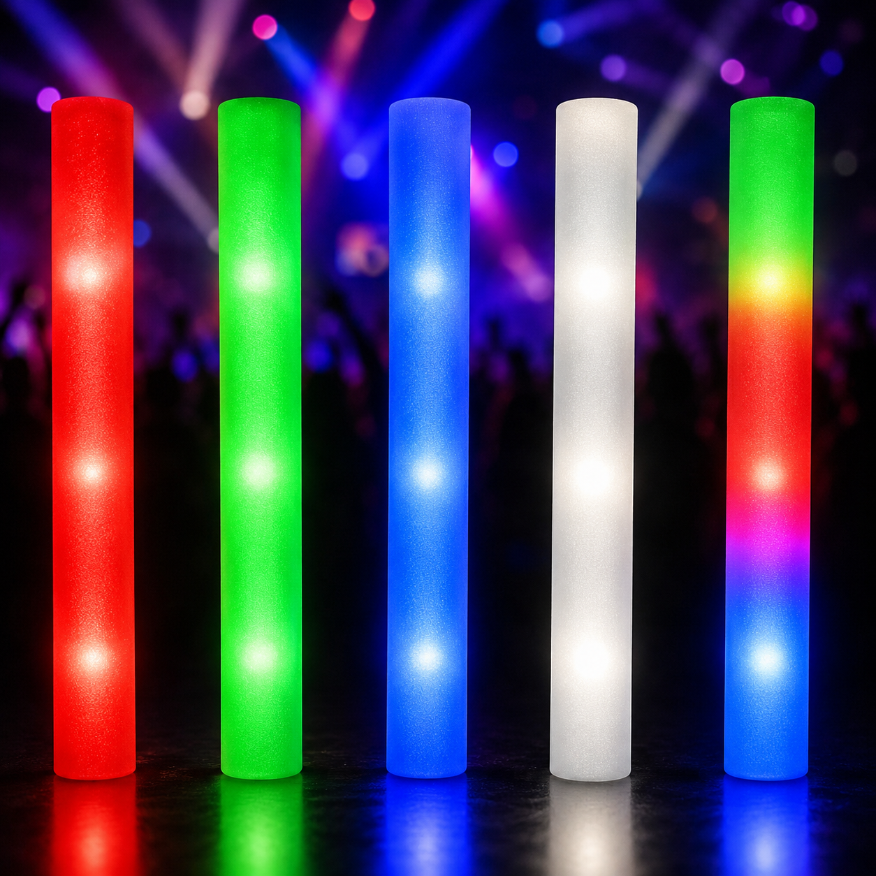 Economy LED Foam Stick LED foam stick, foam stick, flashing foam stick, light up foam stick, glow foam stick, LED baton, foam baton, concert foam stick, wedding foam stick, party foam stick, cheer stick, lighted foam stick, glow baton, LED wand, event foam stick, dance floor foam stick, RGB foam stick