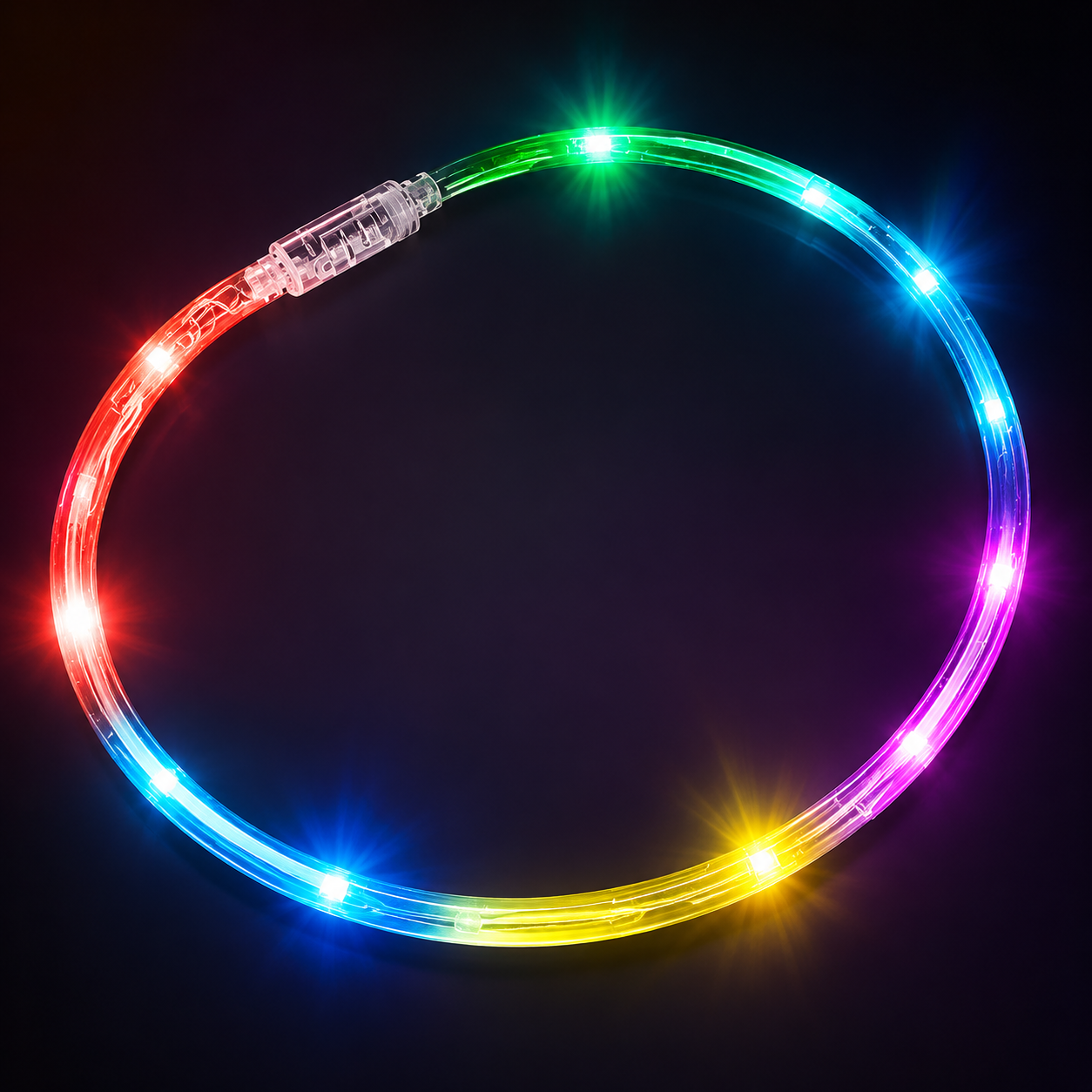 Flashing Rainbow Chaser Necklaces flashing LED necklace, flashing chaser necklace, light up necklace, chasing necklace, LED necklace, battery-operated necklace, necklace, charain, july 4th, vend, party, edc, edm, rave, festival, burning man, mardi gras, throw, halloween