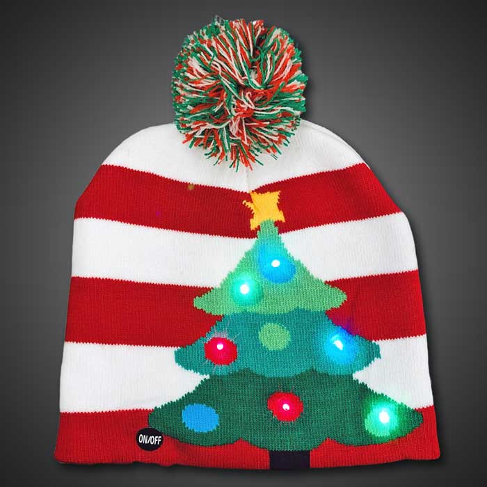 LED Beanie Christmas Tree Sock Hat  Christmas, Christmas Parade, LED Hat, Light Up Hat, Lighted Hat, LED Cap, Light up Cap, glow run, night running, sweat band, exercise, halloween, burning man, visibility, safety, cloth headband, rave, EDM, Festival