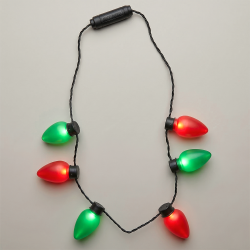 LED Christmas Bulb Necklace Red Green Lights Christmas, bulb, flashing LED necklace, light up necklace, LED necklace, battery-operated necklace, necklace, charain, vend, party, edc, edm, rave, festival, burning man, mardi gras, throw, halloween