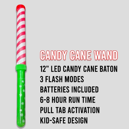 Light-Up Candy Cane Stripe Wand 12" Long - WANDPOLE