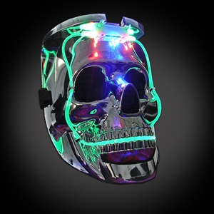 Light Up Silver Skull Mask Light up mask, lighted mask, LED mask, skull mask, rave, festival, edm, edc, electronic dance, halloween, vending, vendor, mardi gras