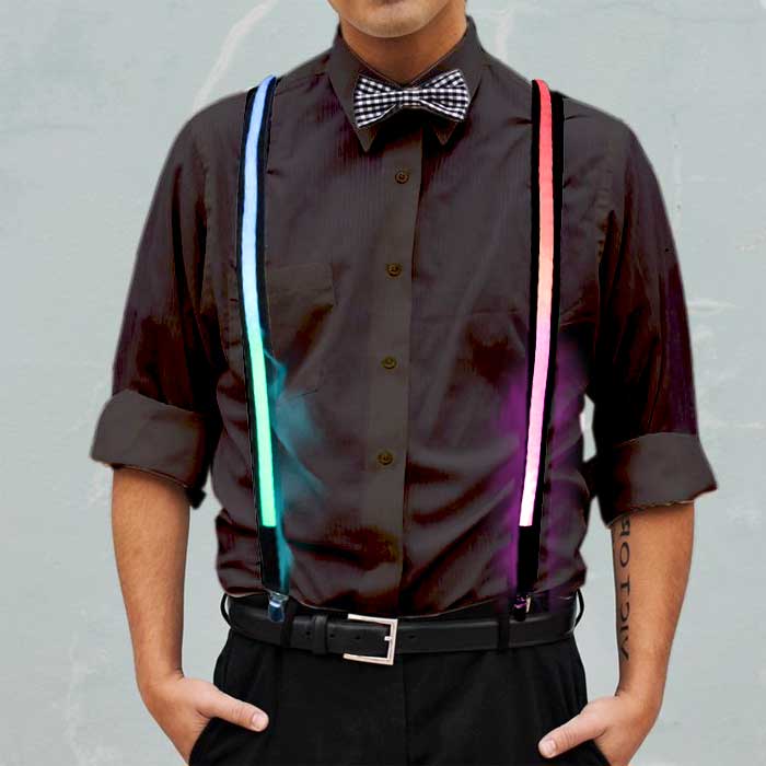 Pre-tied Bowtie and Necktie for Festival Party Supplies Costume Accessory Sets Include Light Up LED Y Back Suspenders