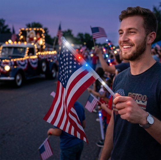 Red Green Blue LED USA Flag with Lighted Handle - USAFLAG (Available 6/20)