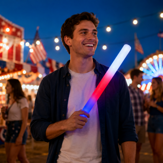 Red White Blue LED Flashing Foam Sticks - FOAMRWB