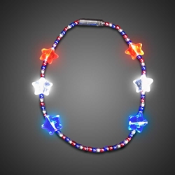 Red White and Blue Beaded Necklace (Close Out) throw, party, kids, lighted bead strand, flashing beads, Light Up Beaded Necklace, lighted bead*, Beaded Necklace, Mardi Gras Necklace, Light Up Mardi Gras Necklace, lighted necklace, flashing necklace, party necklace, light-up necklace, 4th of July, independence day, memorial day, patriotic