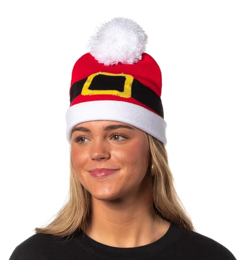 Santa Belt Light-Up Beanie Hat - BEANIEBUCKLE