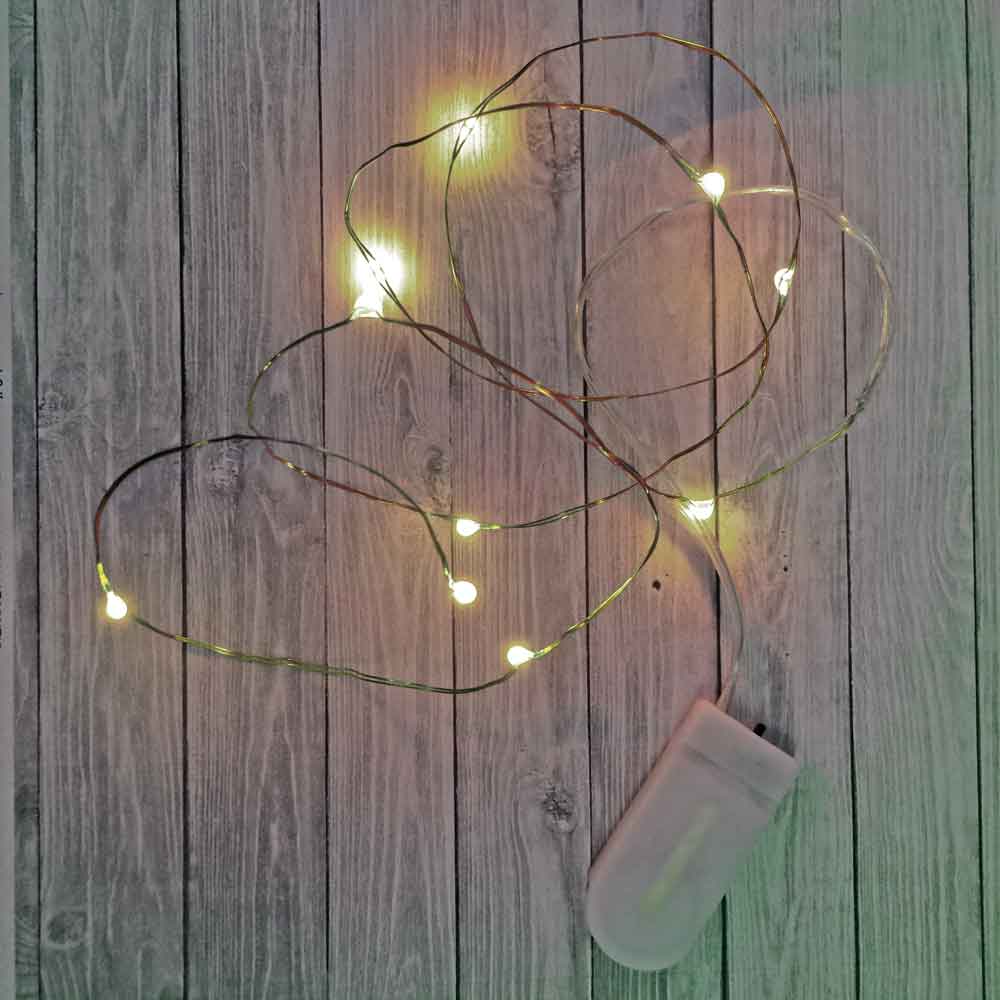 Short Wire: 20 inch Fairy Wire, 10 LEDs Coin Cell Batteries - REP10Short