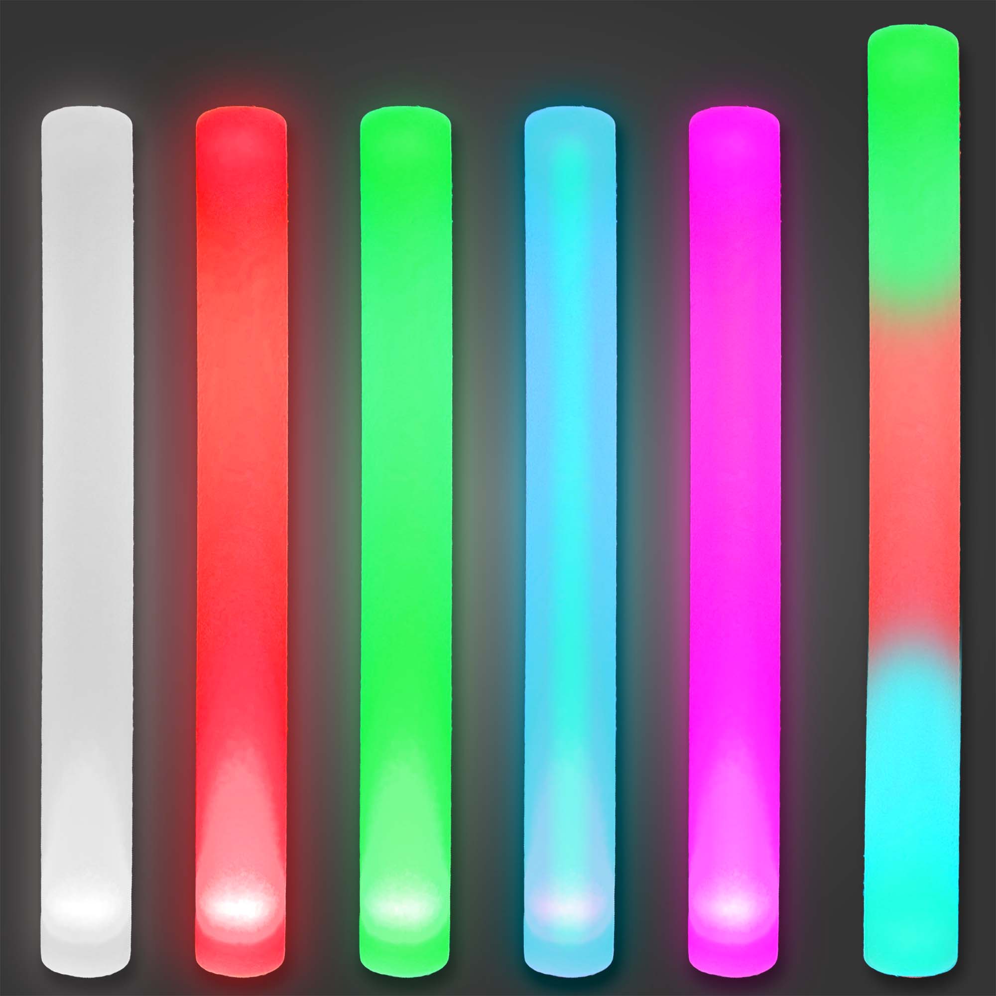 LED Foam Sticks - 18 Foam Glow Sticks - Single Colors