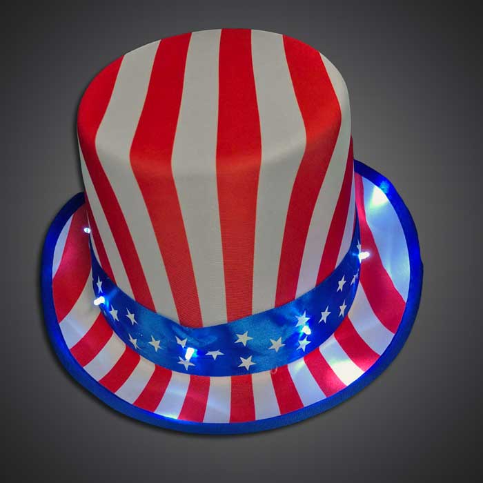 USA Uncle Sam Hat (Close Out) fourth of july, july 4th, patriotic, independence day, LED Hat, Light Up Hat, Lighted Hat, Trucker Hat, Baseball Hat, LED Cap, Light up Cap, glow run, night running, sweat band, exercise, halloween, burning man, visibility, safety, cloth headband, rave, EDM, Festival