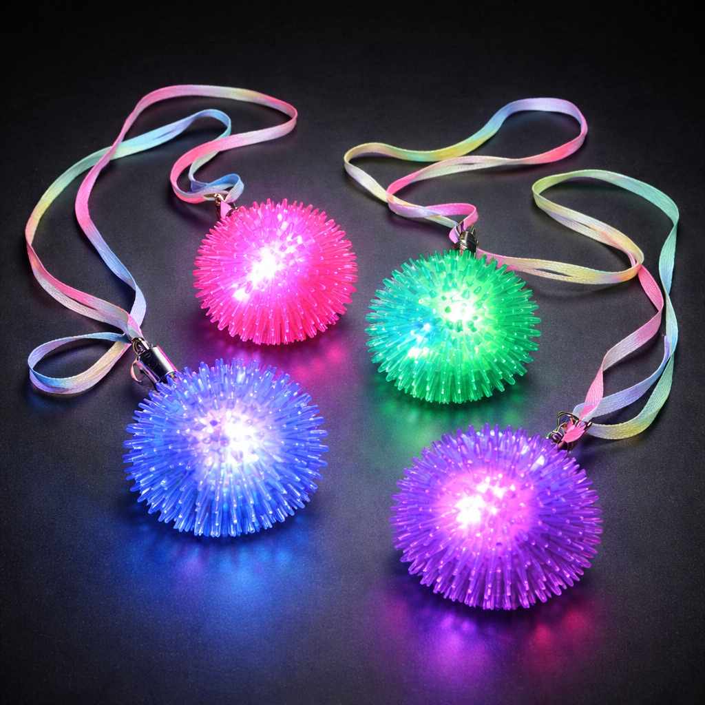 Urchin Ball Necklace (Flash Sale) LED Necklace, lighted necklace, light up necklace, flashing necklace, flashing pendant necklace, squishy necklace, silicone, cheap, inexpensive, kids, give aways, birthday parties, throws, mardi gras, fundraiser