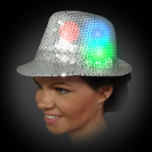 Lighted Sequin Fedora - AG13 lighted fedora, lighted hat, light up fedora, light up hat, flashing hat, blinking hat, men, ladies, women, dance, costume, new years, mardi gras, july 4th, vend, prom