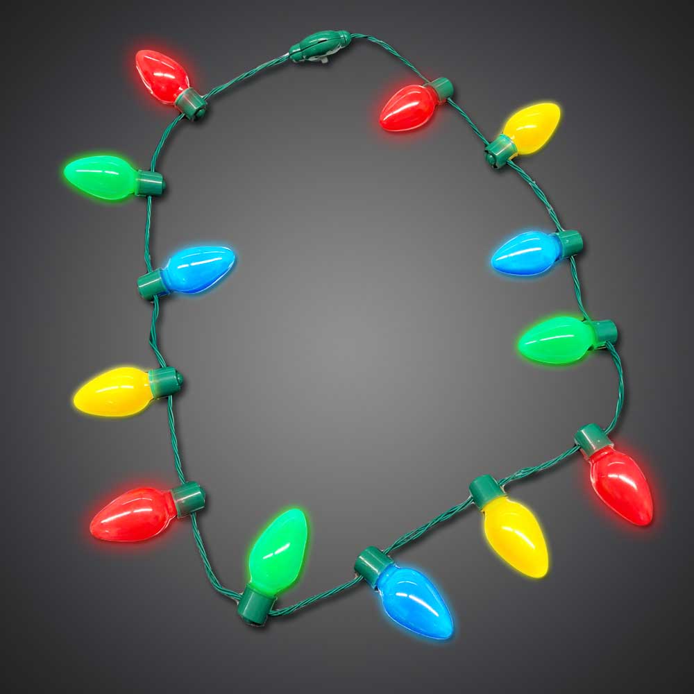 Classic Bulb Holiday Light Necklace Green and Red with Green Earrings 