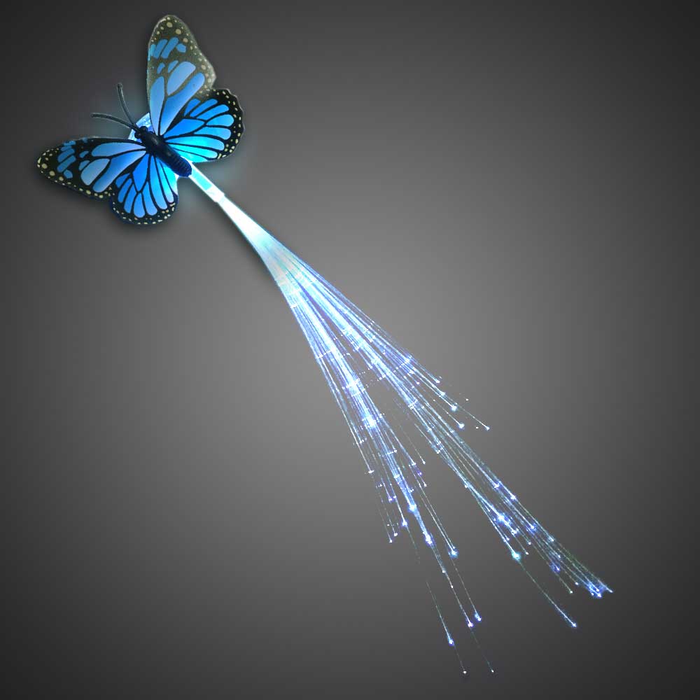 NE_ KM_ ALS_ LED Flashing Light Butterfly Hair Clip Braid Optical Fiber Hairpin