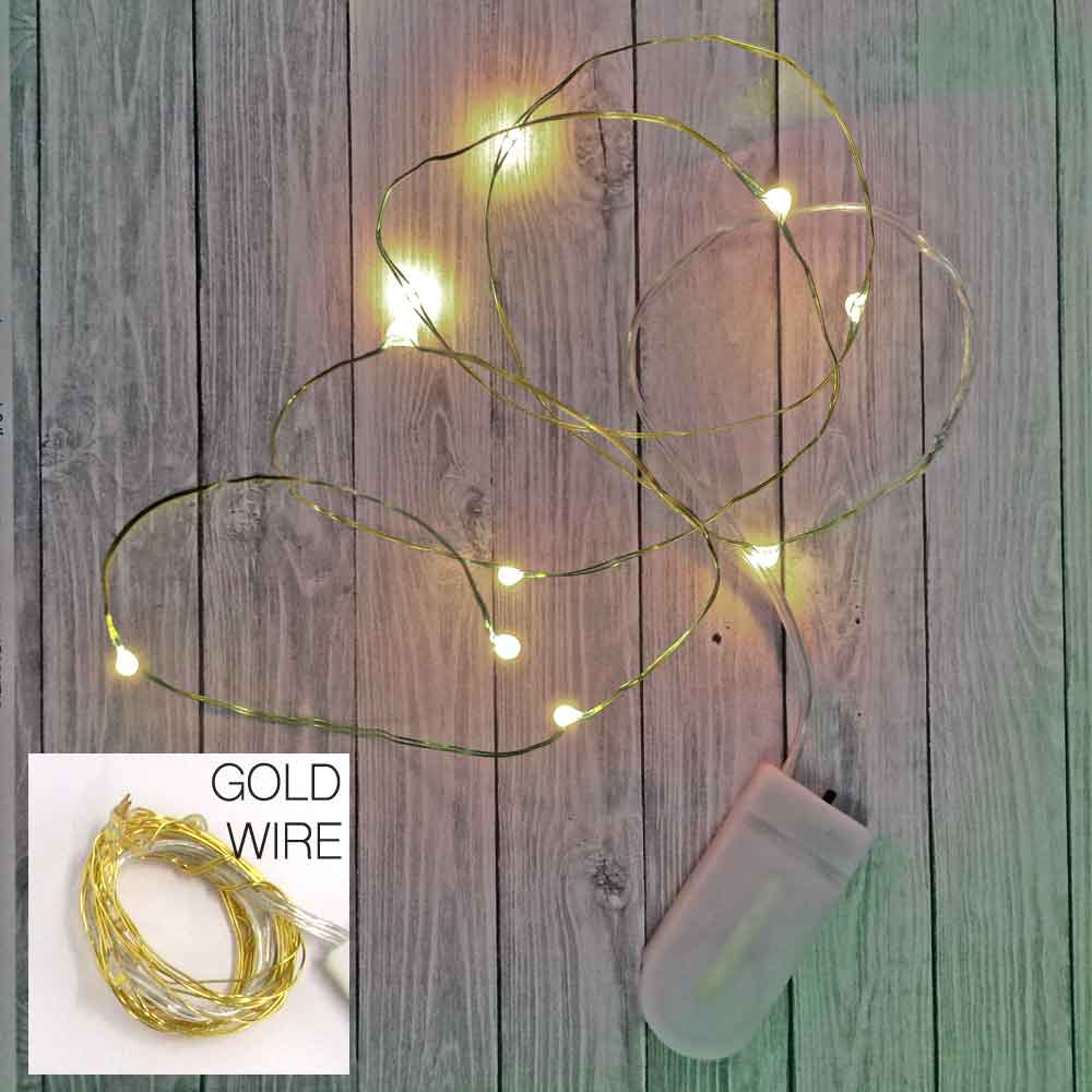 39 Inch Gold Fairy Wire with Warm White LEDs, Coin Cell Battery Pack, replaceable batteries LED String Light, Gold wire string light, dew drop LEDs, craft, tiny lights, white leds, small leds, craft, decorations, decor, centerpiece, wedding, party, bar mitzvah, bat mitzvah, hair piece, headband, crown, halo, tiara, Christmas