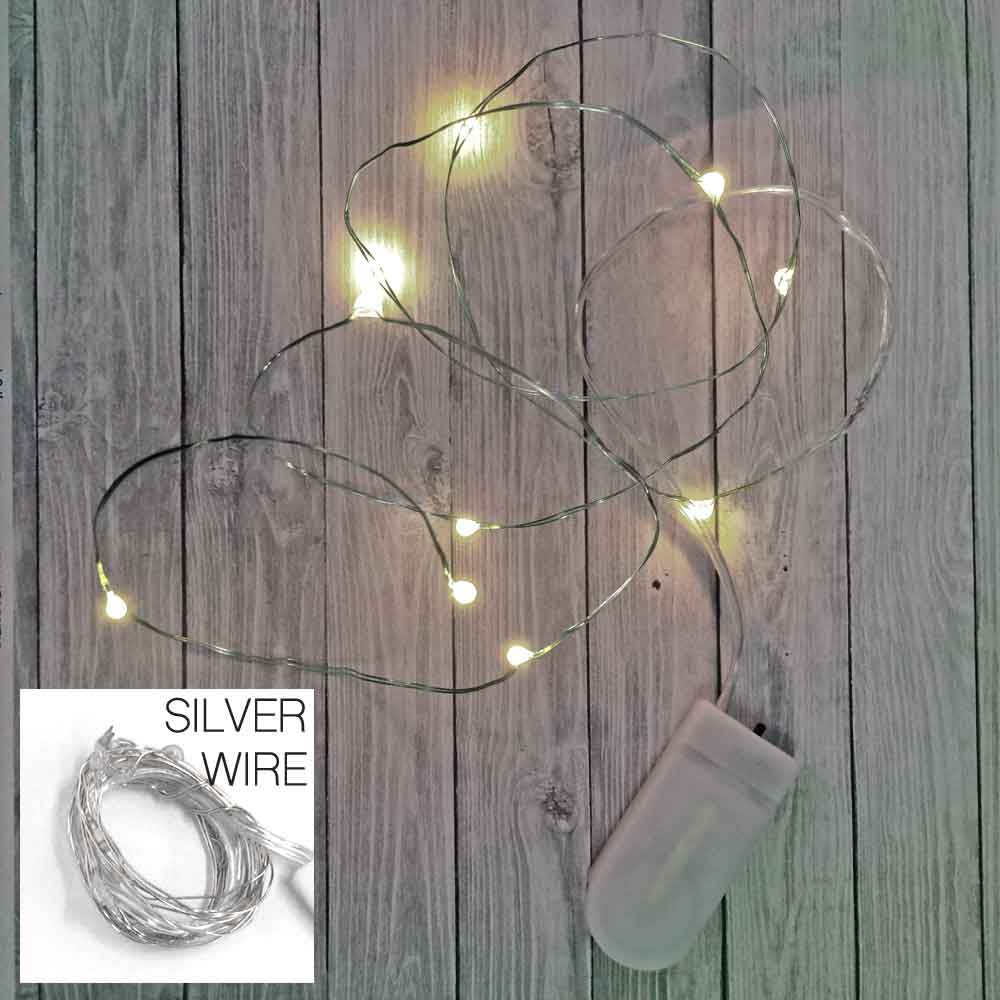 39 Inch Silver Fairy Wire with Warm White LEDs, Coin Cell Battery Pack, replaceable batteries - REP10-Silver39