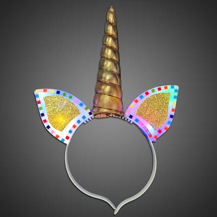Colored Unicorn Horn with Rainbow Ears (CLOSE OUT) lighted unicorn headband, light up headband, unicorn headband, unicorn party favor, birthday party, flashing headband, costume, unicorn, unicorn costume, halloween unicorn, halloween